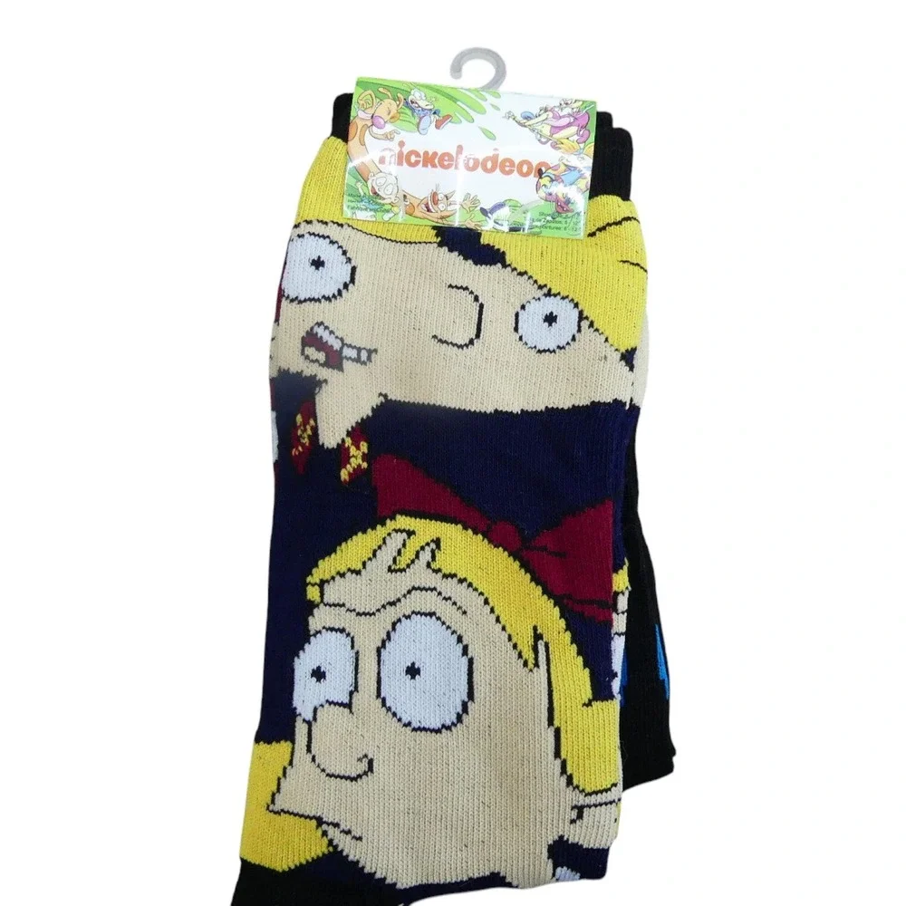 Nickelodeon Crew Socks Mens 6-12 Multicolor New 90s Cartoon Hey Arnold Rugrats